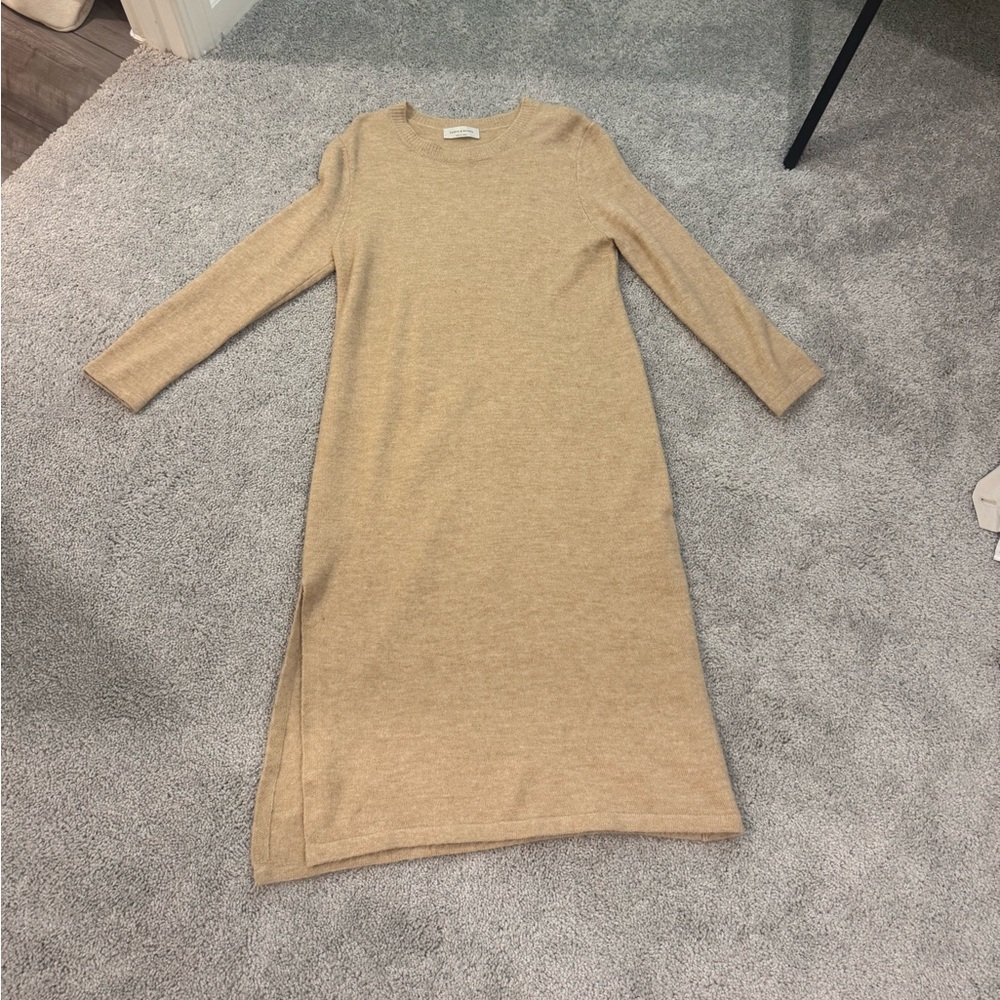 Tan Long Sleeve Midi Dress